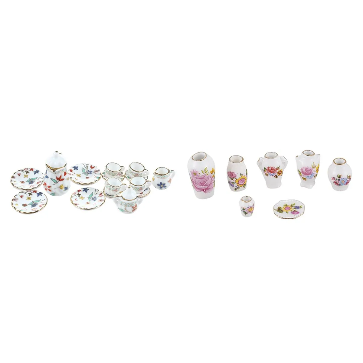Dollhosue Miniature Modern Ceramic China Porcelain Rose Vase 7Pcs