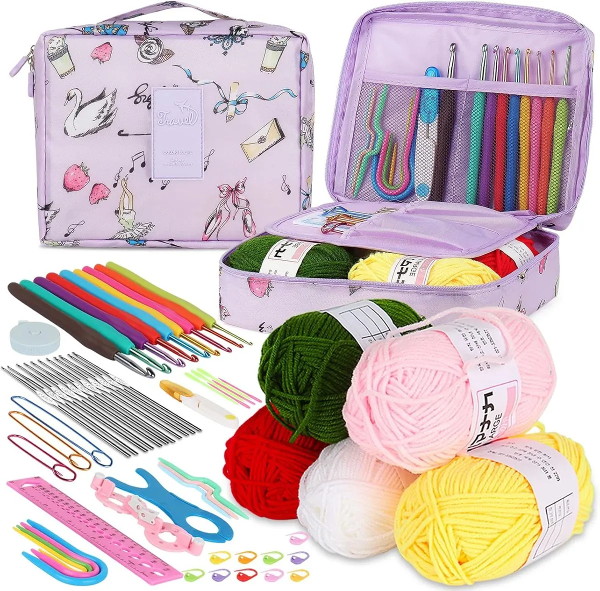 58Pcs Crochet Starter Kits with Yarn and Storage Bags for Beginners