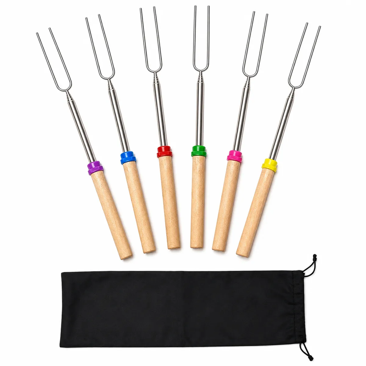 Set of 6 Marshmallow Roasting Sticks in Assorted Colors