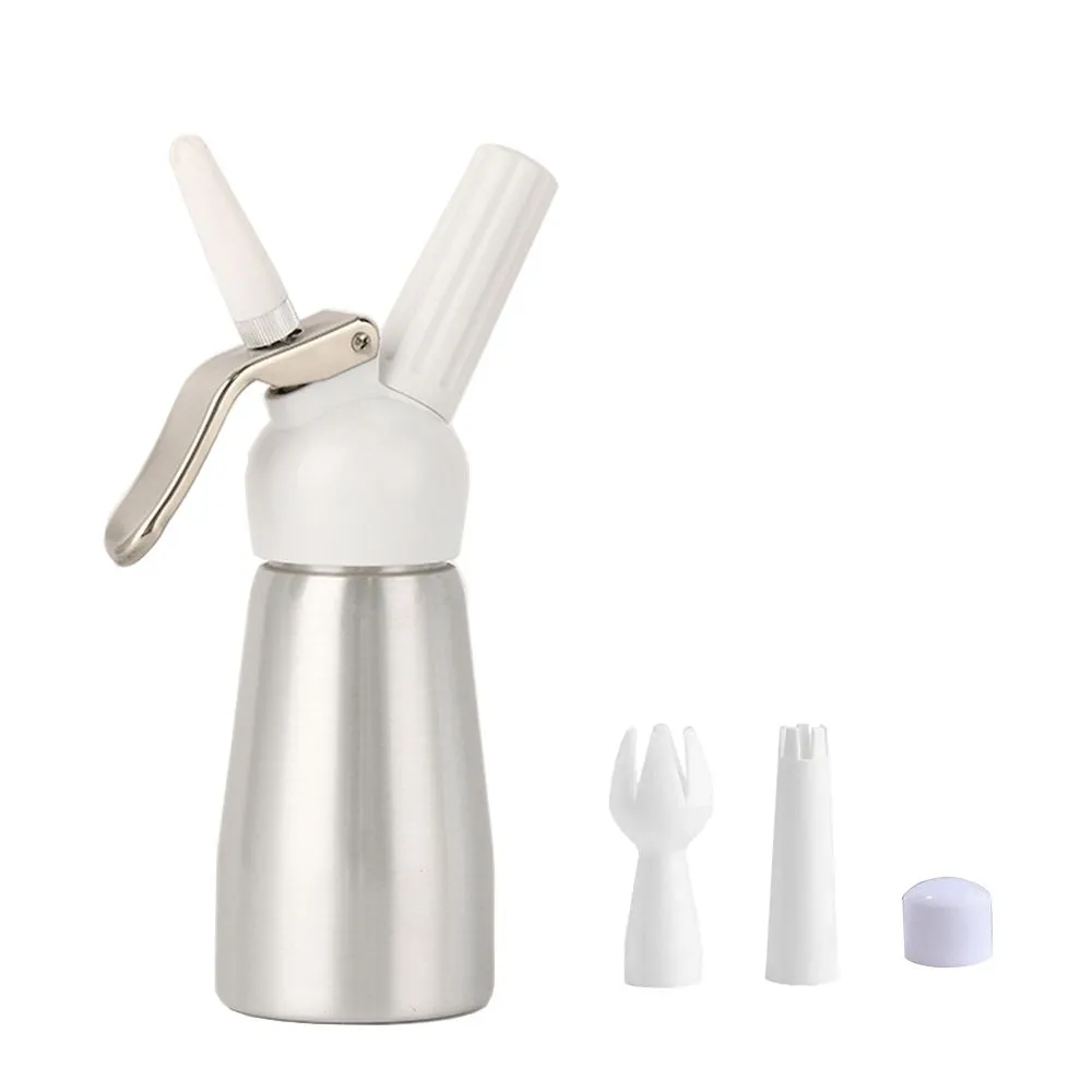 250mL Portable Aluminum Whipped Cream Butter Dispenser - Silver & White