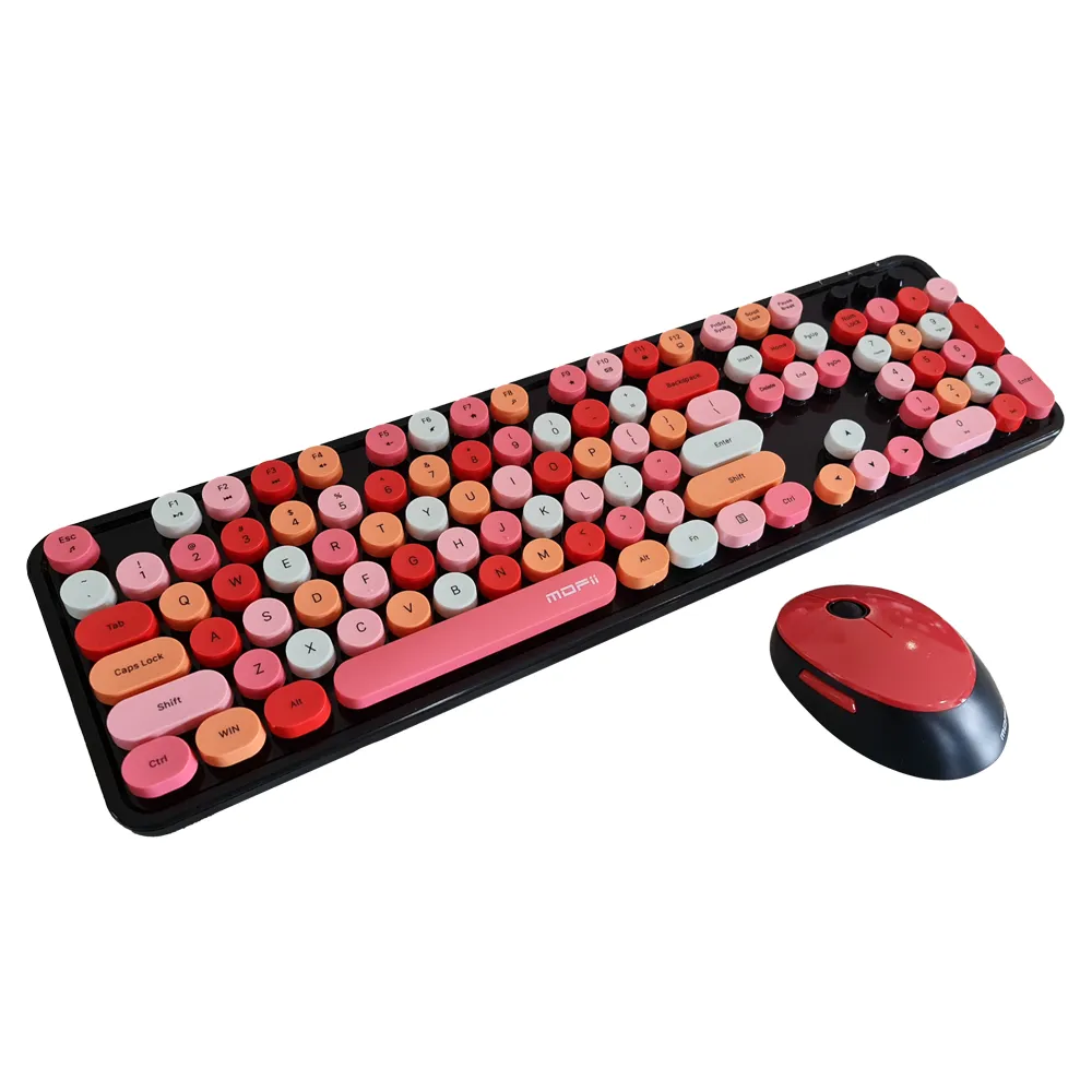 Sweet Mixed Color Cute Wireless Keyboard and Mouse Set 104 Keys - Black