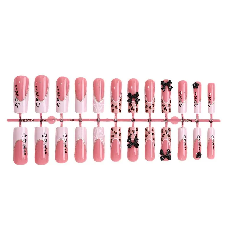 24Pcs Pure Handcrafted Nail Art 3D Glue Bowknot High-Quality Fake Nails Kit