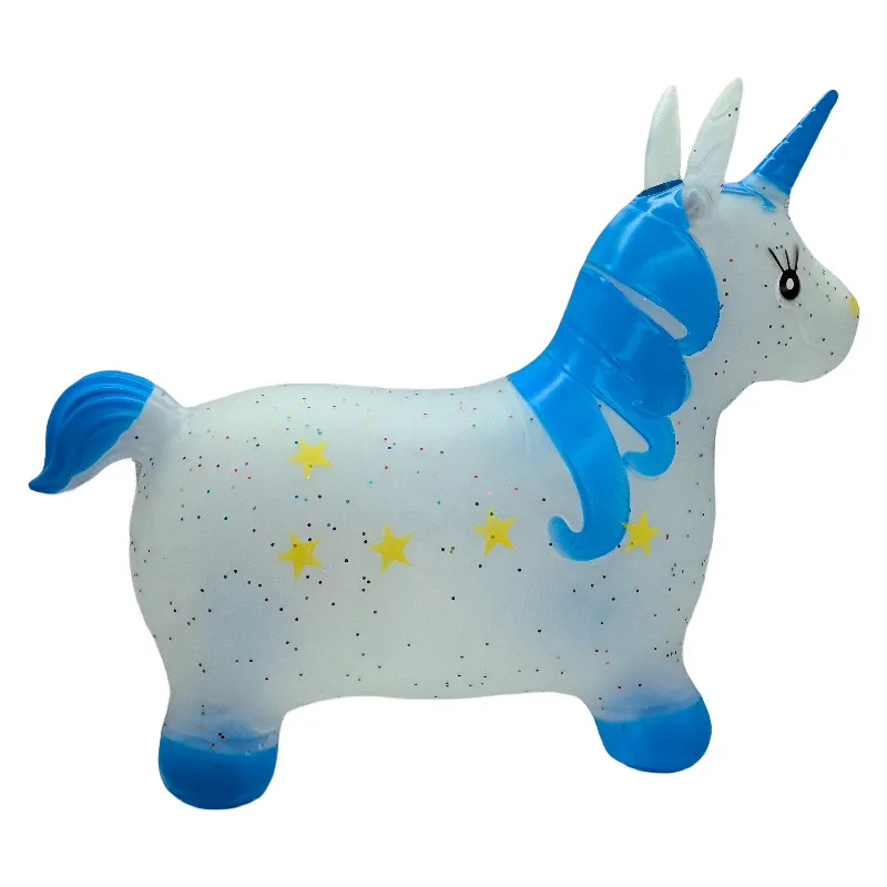 Ride-on Transparent Inflatable Jumping Unicorn Jumping Toy - Blue