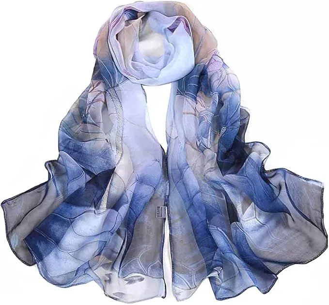 Scarfs for Women Lightweight Scarves Print Floral Pattern Scarf Shawl Wraps - Blue