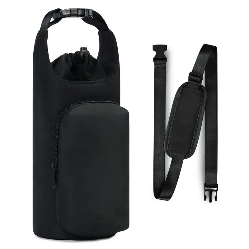 Portable Hand-Held Strap-Type Thermos Cup Cover for Outdoor Sports - Black