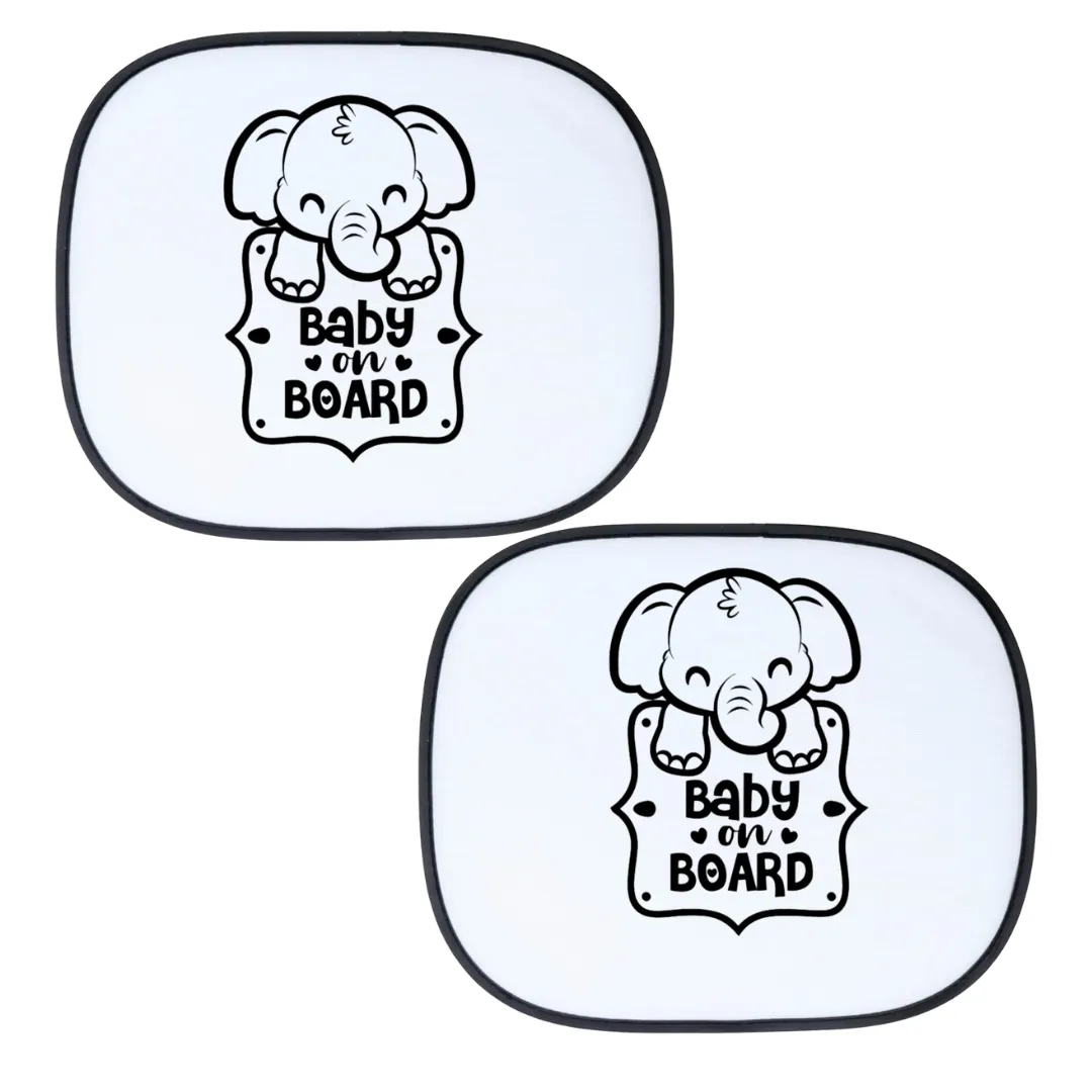Car Sun Shades - Cartoon - Baby on Board - Elephant
