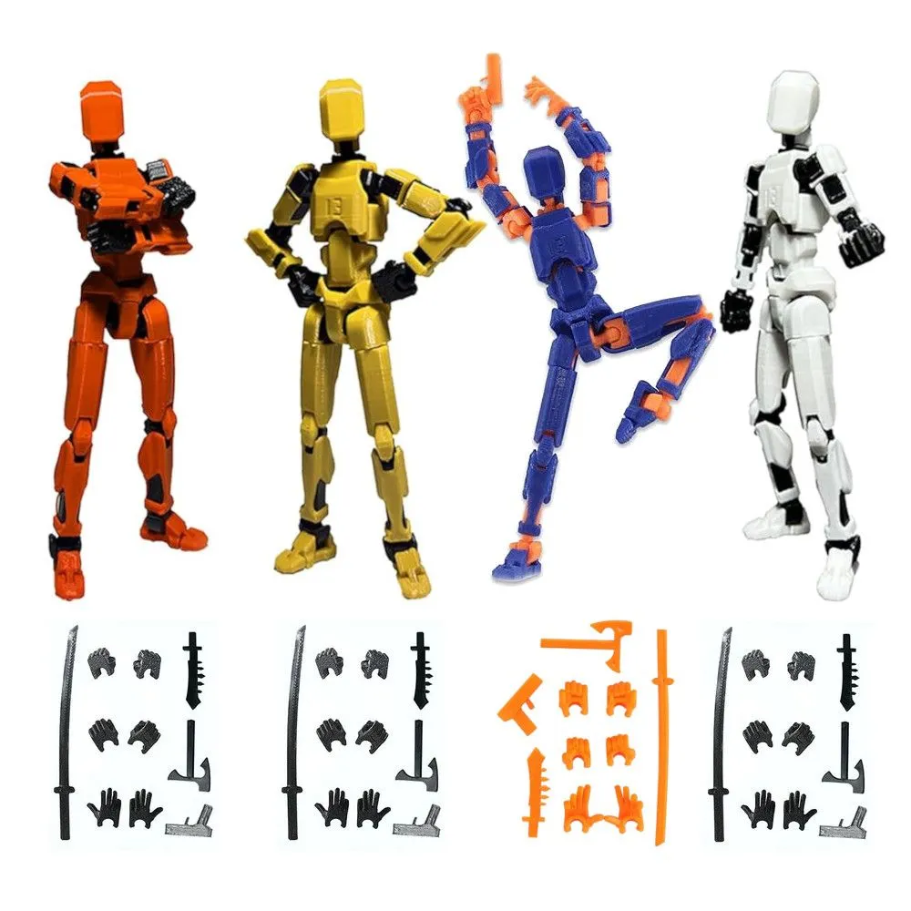 4 Pieces Dummy 13 Multijointed 3D Printable Action Figure Titan Robot T13 Toy - Orange