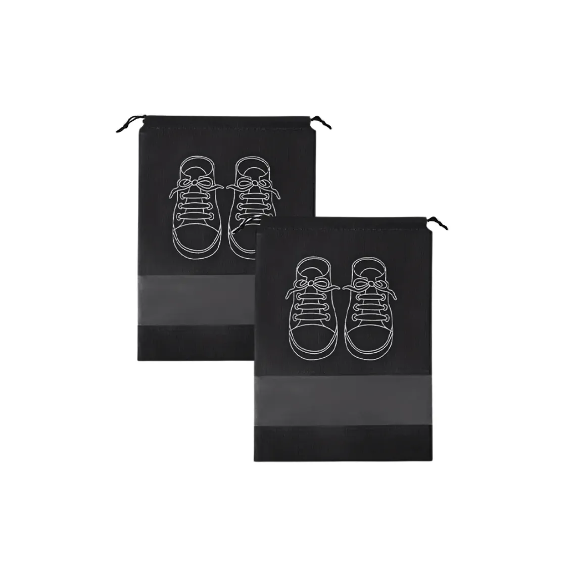Dust-Proof Drawstring Shoe Travel Bag - 36 x 27cm - 2 Pack - Black