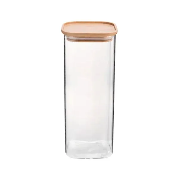 Beech Lid Glass Kitchen Storage Jar 11x11x25.5cm