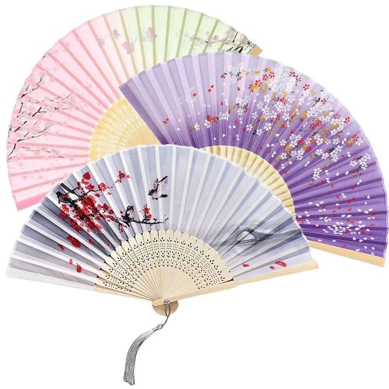 3 PCS Handheld Ancient Style Folding Fan Dance With Tassel Bamboo Fan