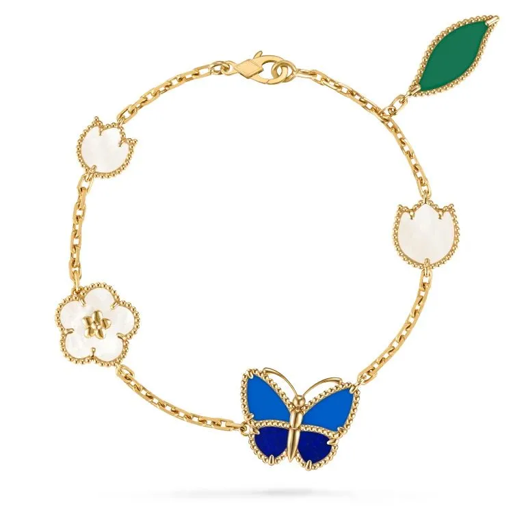 Lucky Spring Yellow Gold Tone Multi-Stone Floral Butterfly Bracelet
