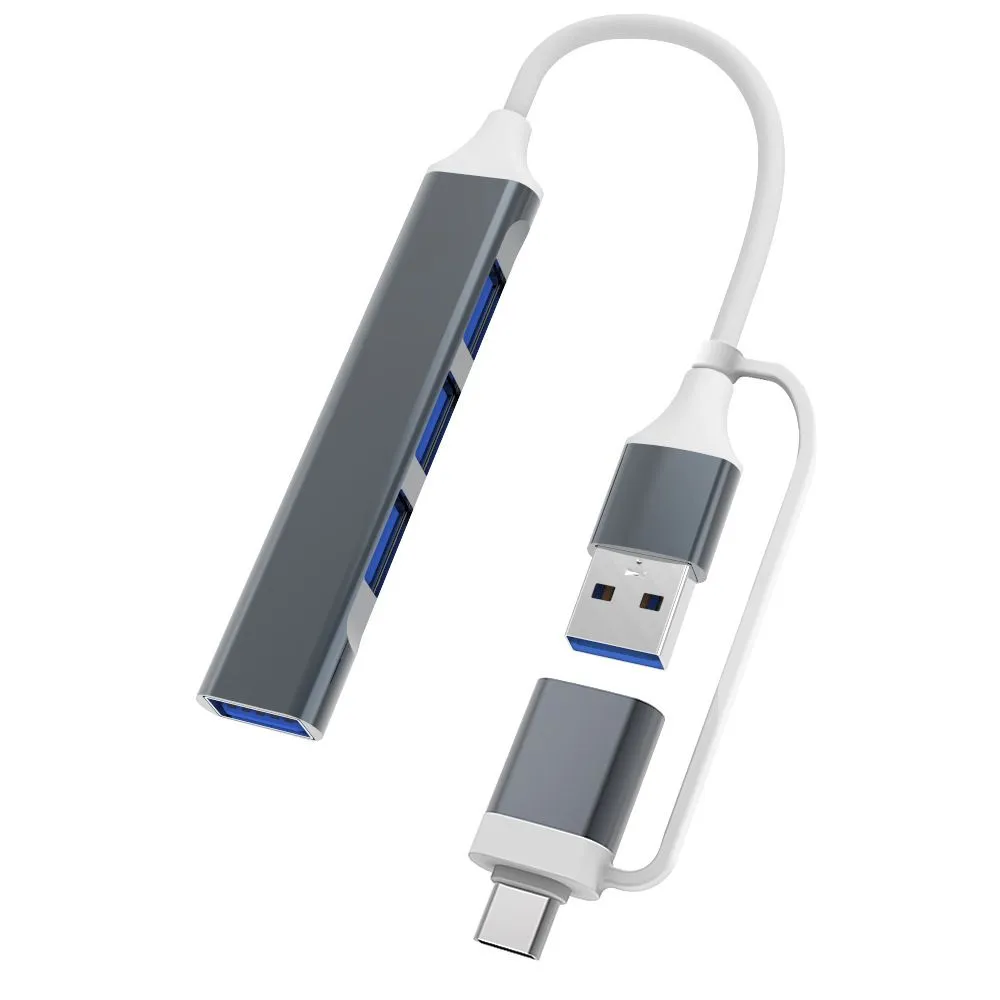 Type C HUB USB 3.0 Hub 4 Ports Adapter OTG Compatible With PC Macbook - type c gray