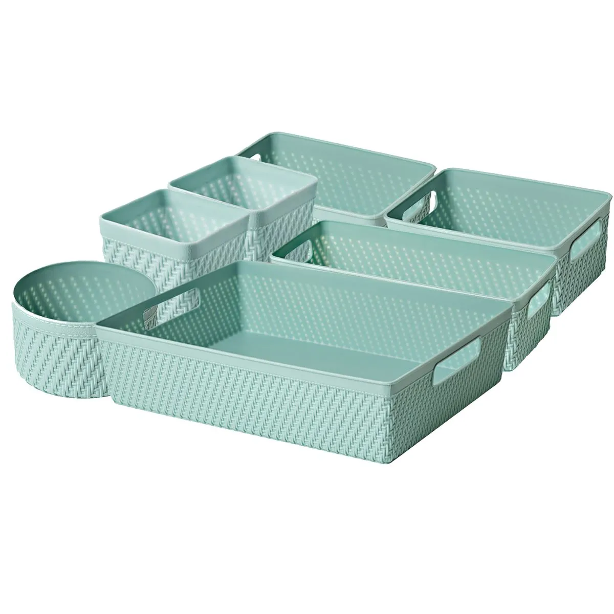 7 PCs Multipurpose Plastic Desktop Storage Organizers with Handles Set