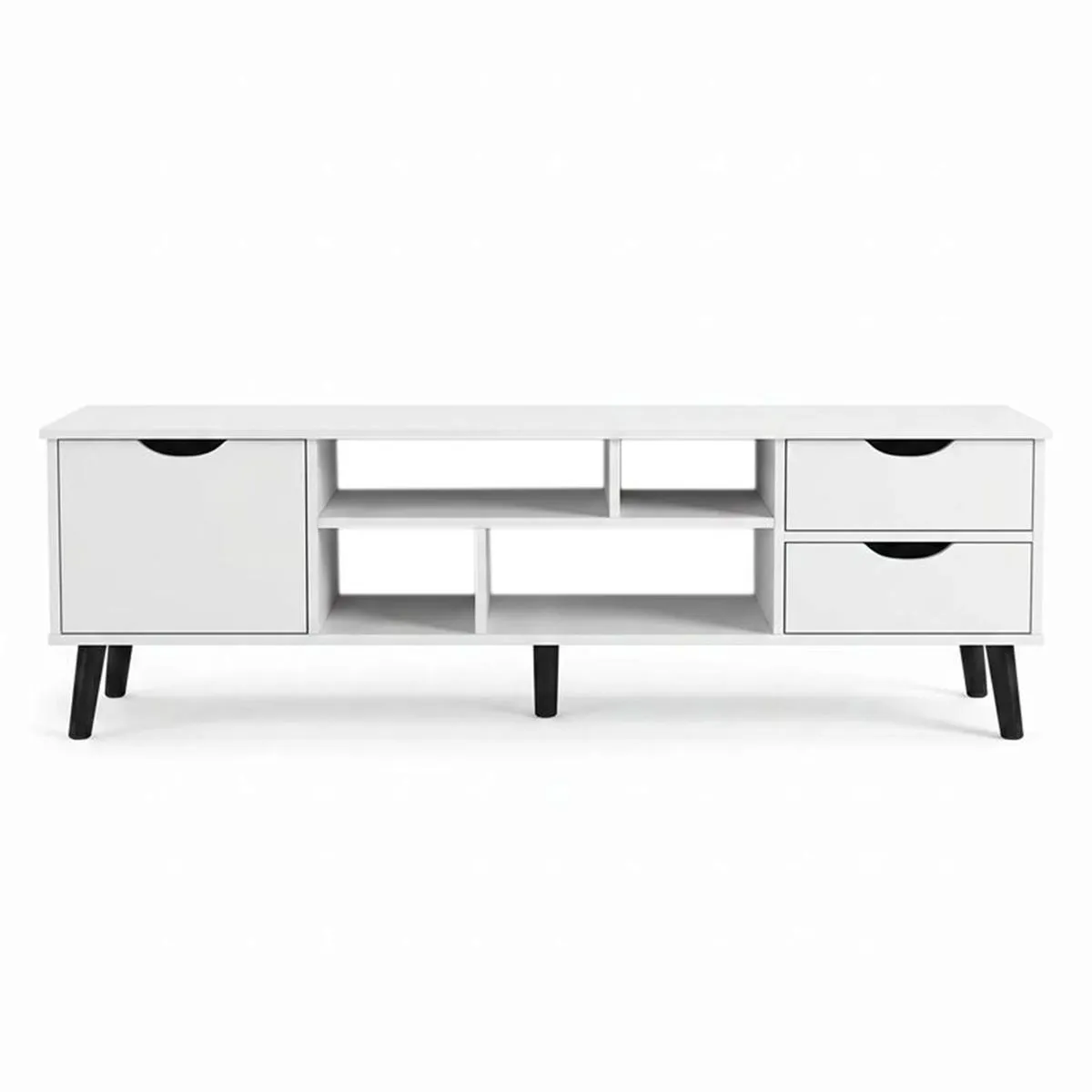 Modern Wooden TV Stand with Media Console, Storage Drawers and Shelves