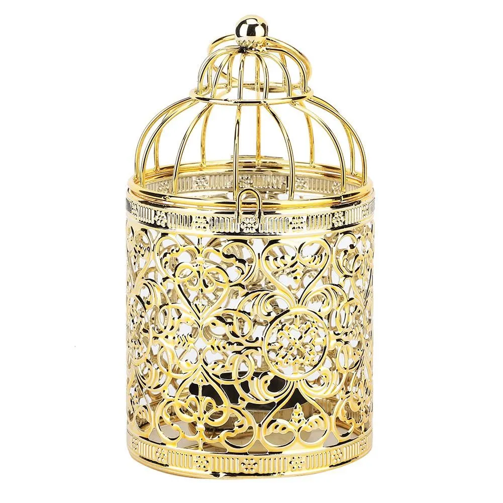 Gold Plated Iron Bird Cage Candle Holder Home Wedding Decor Ornament