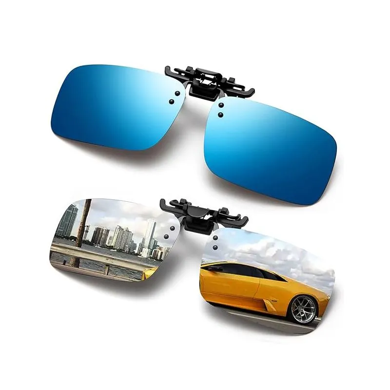 Set of 2 Polarized Clip-on Sunglasses UV400 Rimless - Blue/Silver