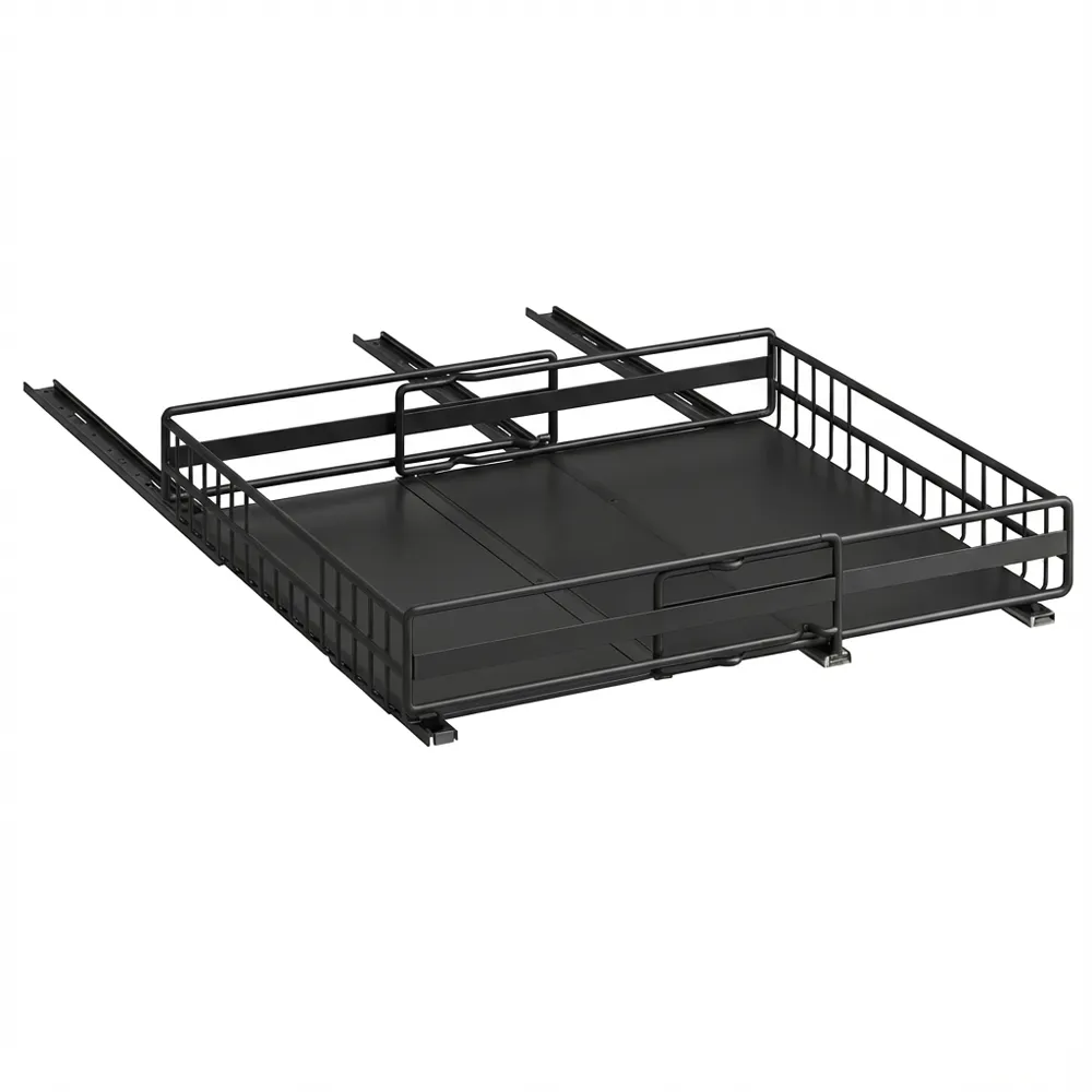 Heavy-Duty Sliding Kitchen Cupboard Drawer Basket-Expandable Pull-Out Rack - Black