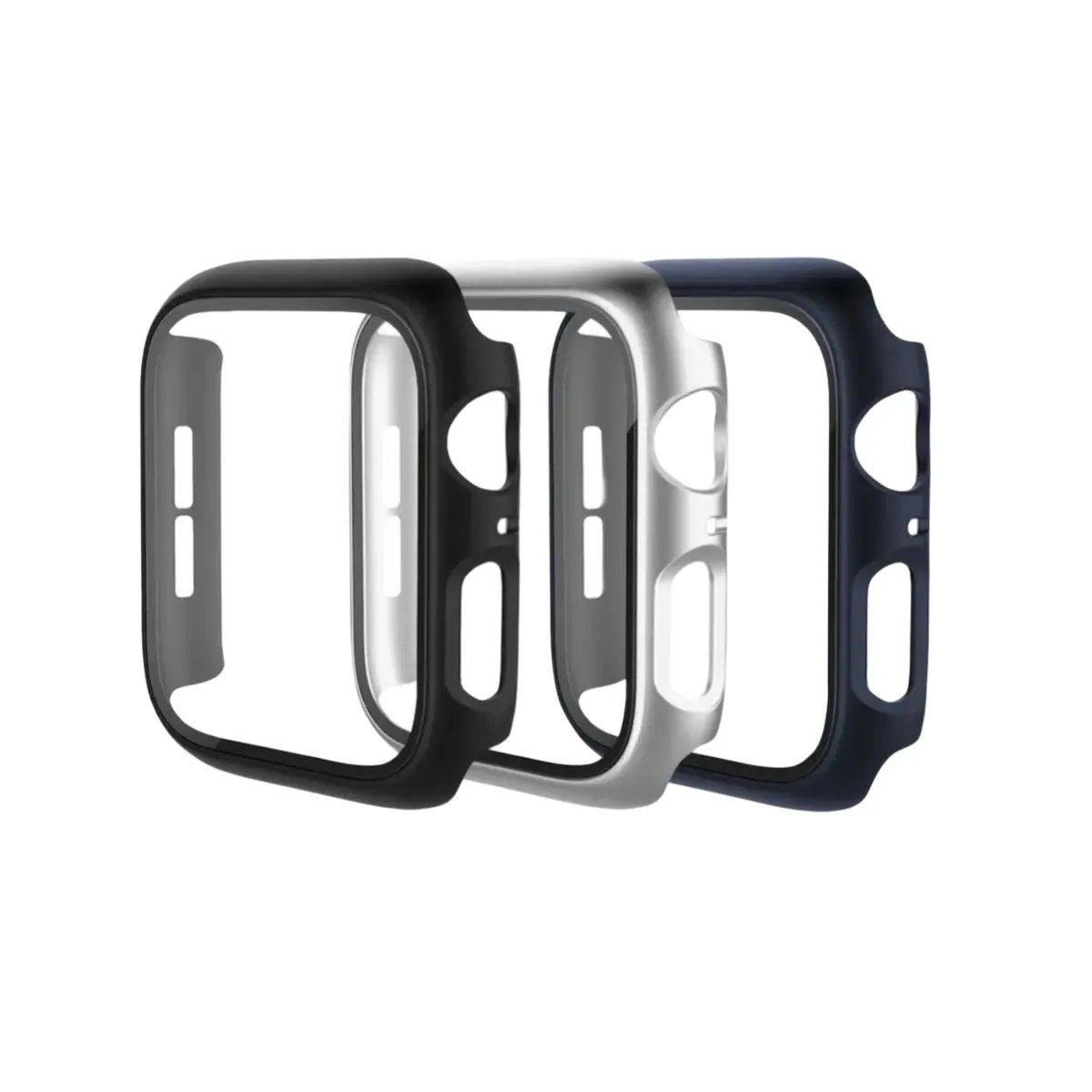 3 Pack Screen Protector Case Compatible With Apple watch 45mm - Blue , Black & Silver