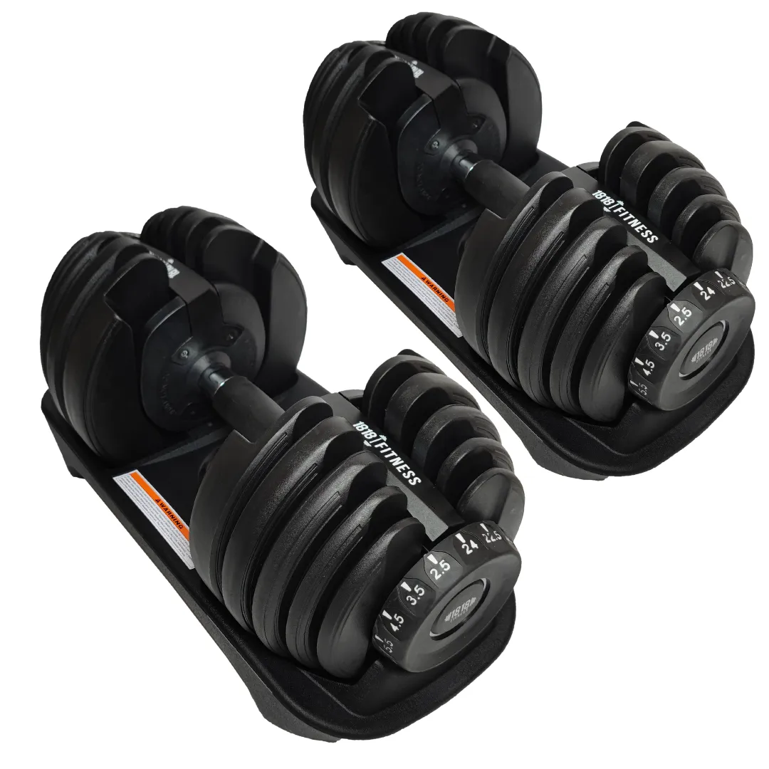 24kg Adjustable Dumbbell Pair - 1818 Fitness - Black