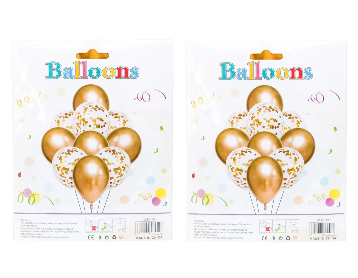 20 Piece – Metallic Gold and Confetti Helium Balloons (Round)