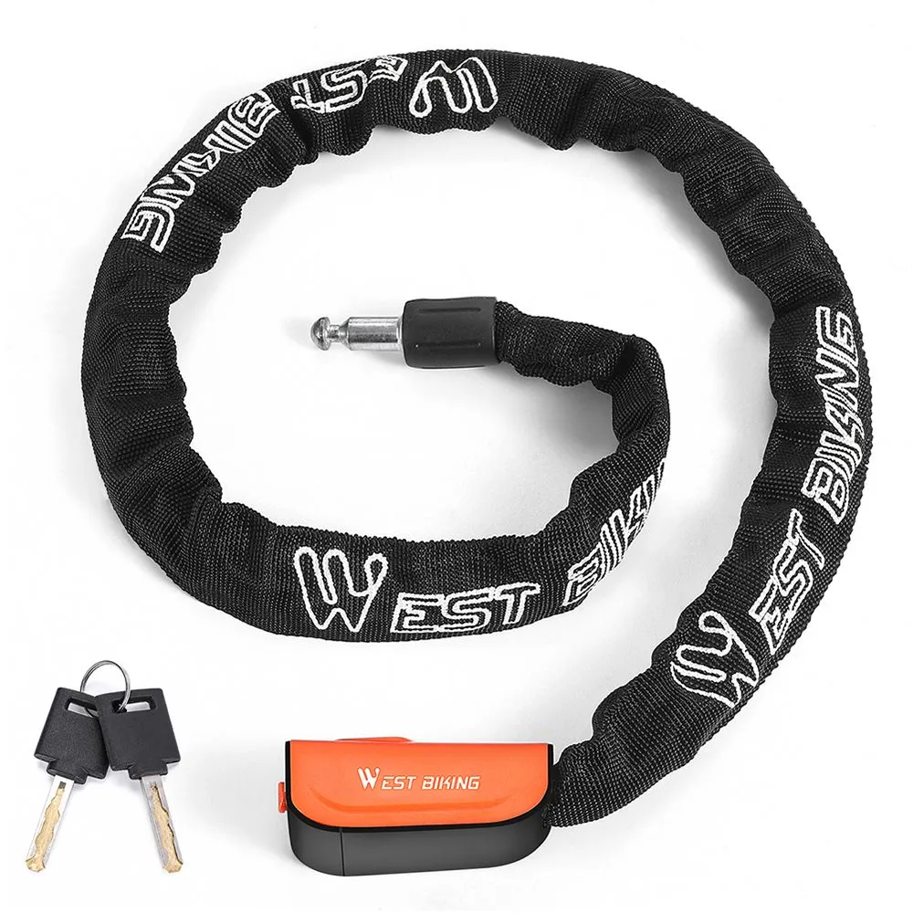 Anti-theft Safety Chain Lock Durable E-bike Motorcycle MTB Road Bike Lock - Black, Orange