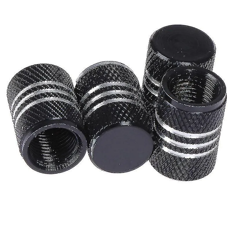 4Pcs Aluminum Alloy Car Tire Valve Caps - Black, Silver