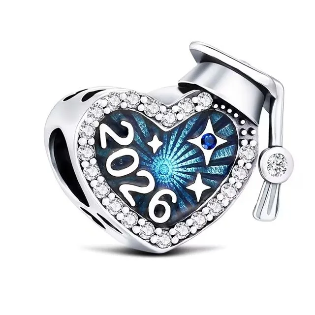 Graduation 2026 Charm Pendant 925 Sterling Silver Bracelet Memories Gift - Blue, Silver