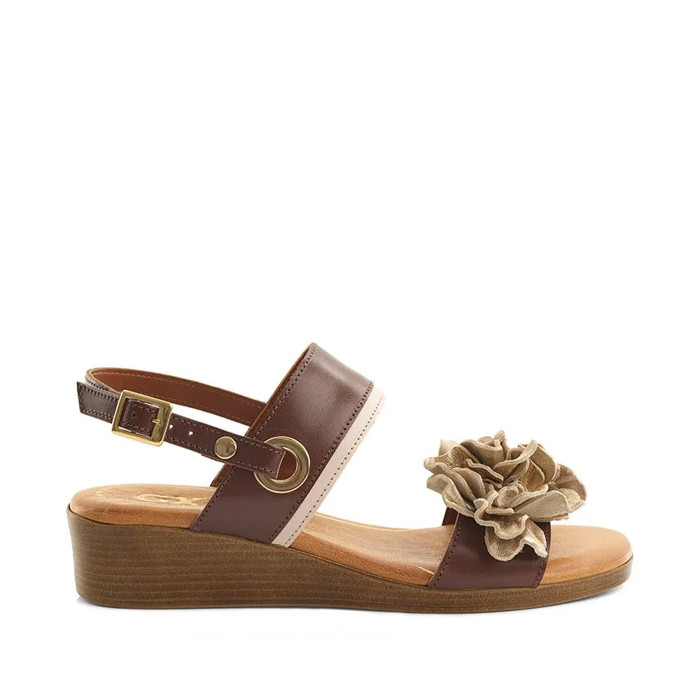 Green Cross Women's Leather Floral Corsage Wedge Sandal