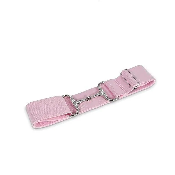 White Gold Metal Rhinestone Snaffle Bit Equestrian Horse Riding Belt - Pink