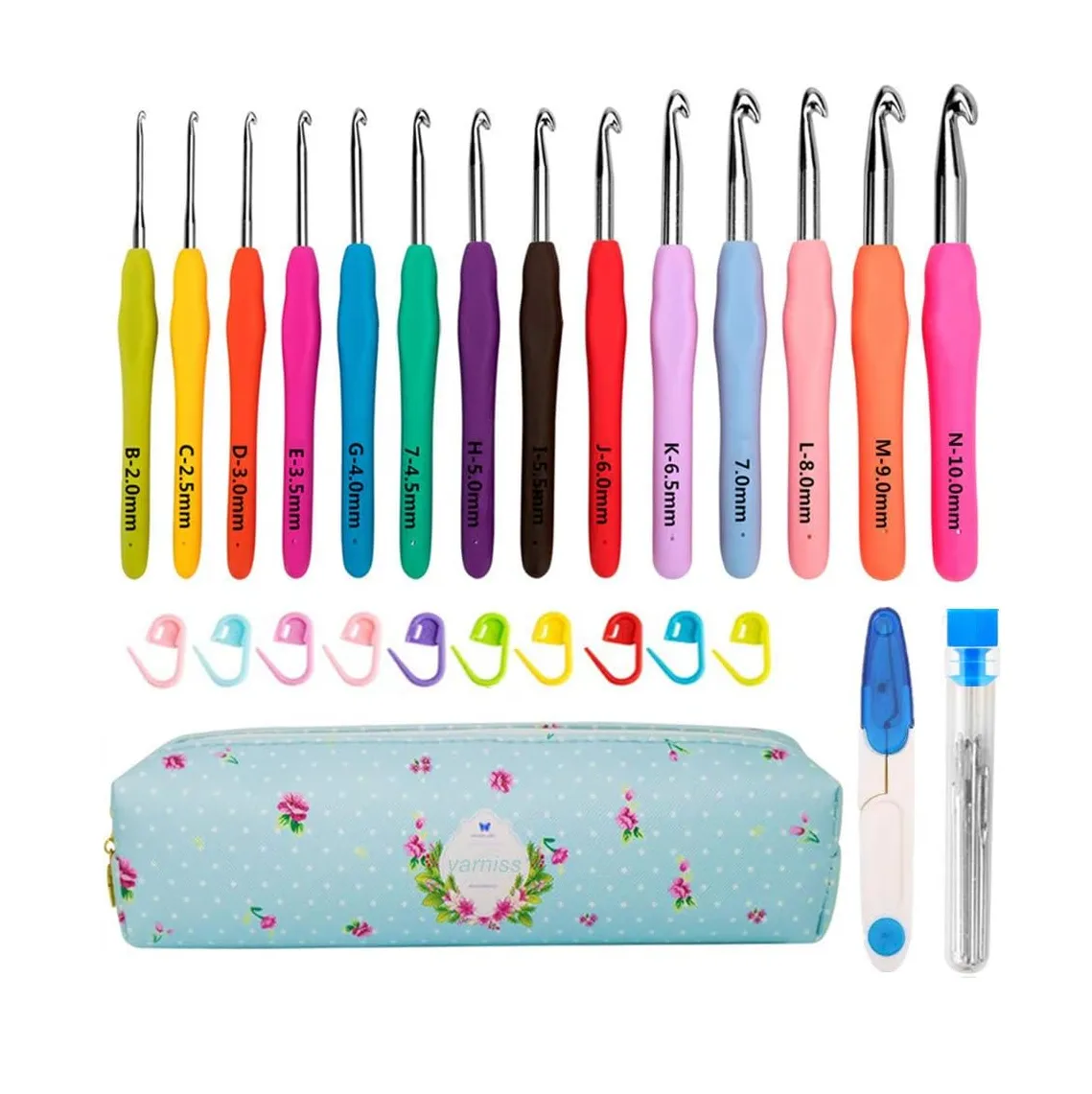 14 Size Crochet Hooks Set,MultiColor,Ergonomic Crochet Hooks with Case
