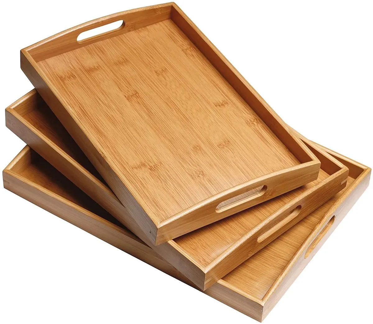 3 Piece Sturdy Rectangle Wooden Tray Set