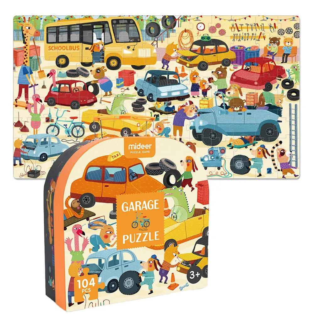 Mideer - Gift Box Jigsaw Puzzle for Kids - Busy Garage - 104 Pieces