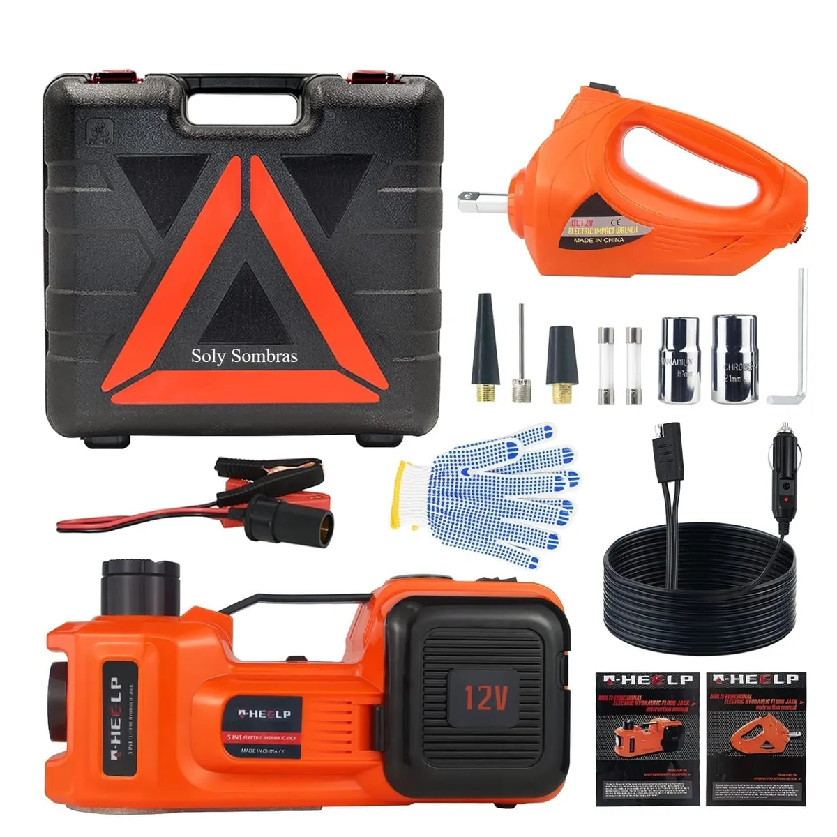 Soly Sombras Electric Car Jack Kit Hydraulic CarJack Electric Impact Wrench