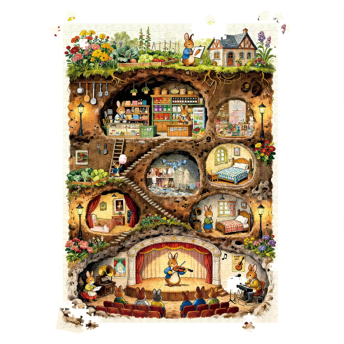 ZELTRYN Rabbit Hole Town Cute Bunny Jigsaw Puzzle
