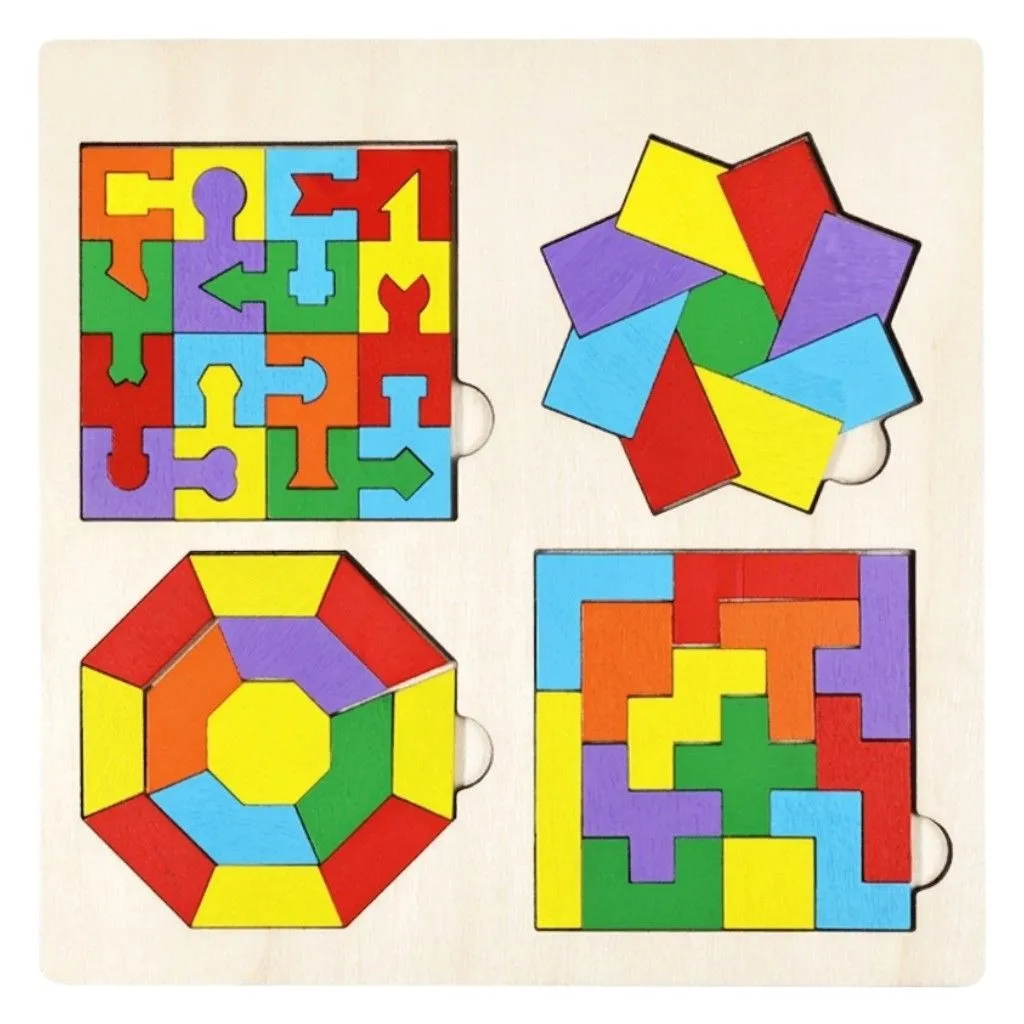 4-in-1 Wooden Puzzle Board For Kids - Multicolour
