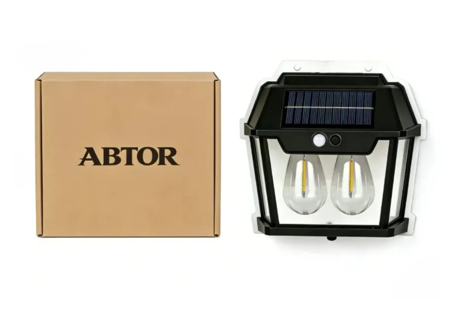 ABTOR Solar- Powered Wall Light, Featuring 2 LED Bulbs, Solar Charging