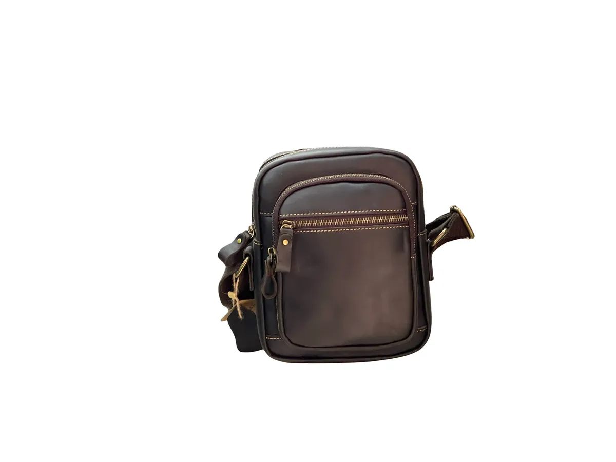 Hand-Burnished Distressed Leather Crossbody - Black
