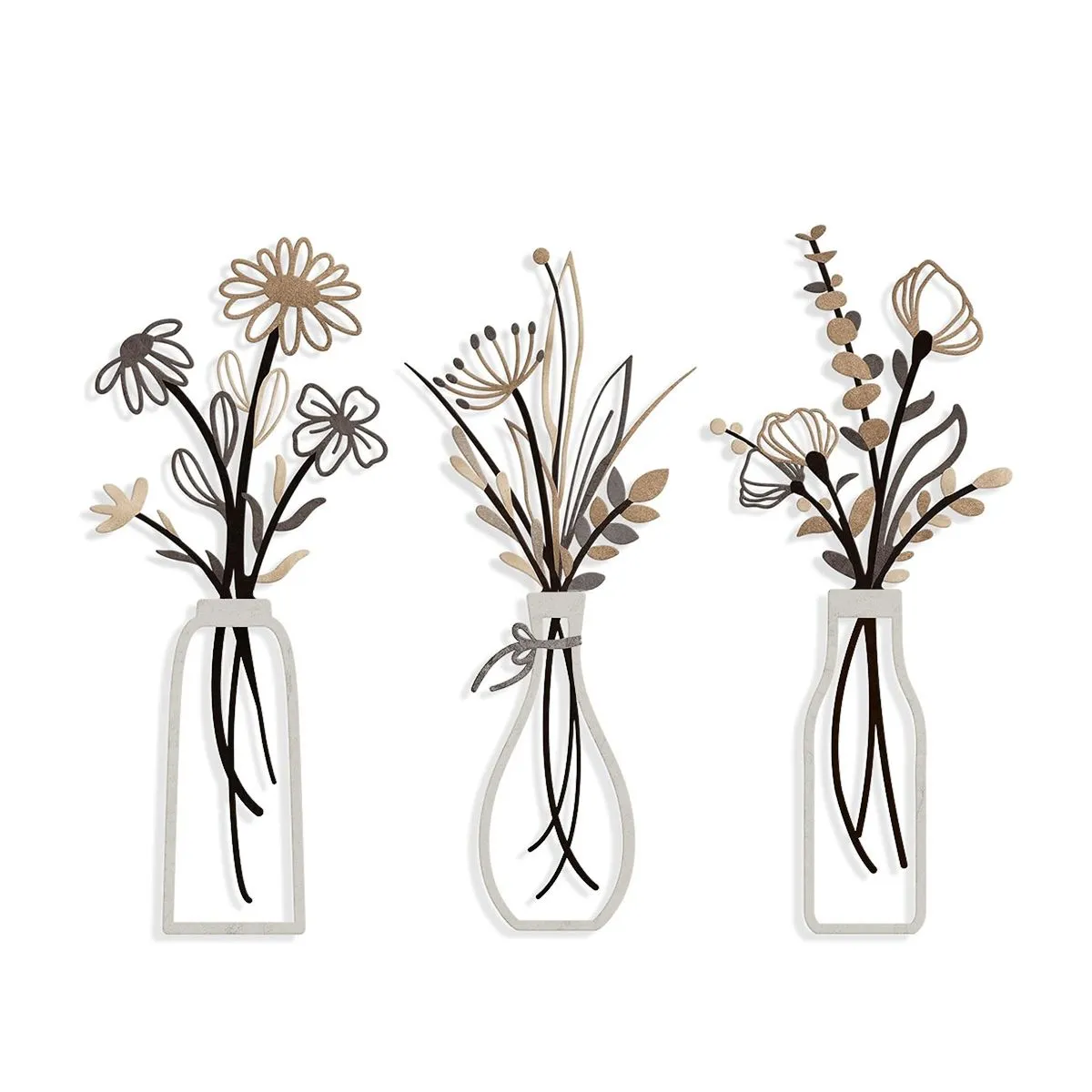 Metal Flowers Wall Arts Home Minimalist Floral Themed Wall Decors 3 Pieces