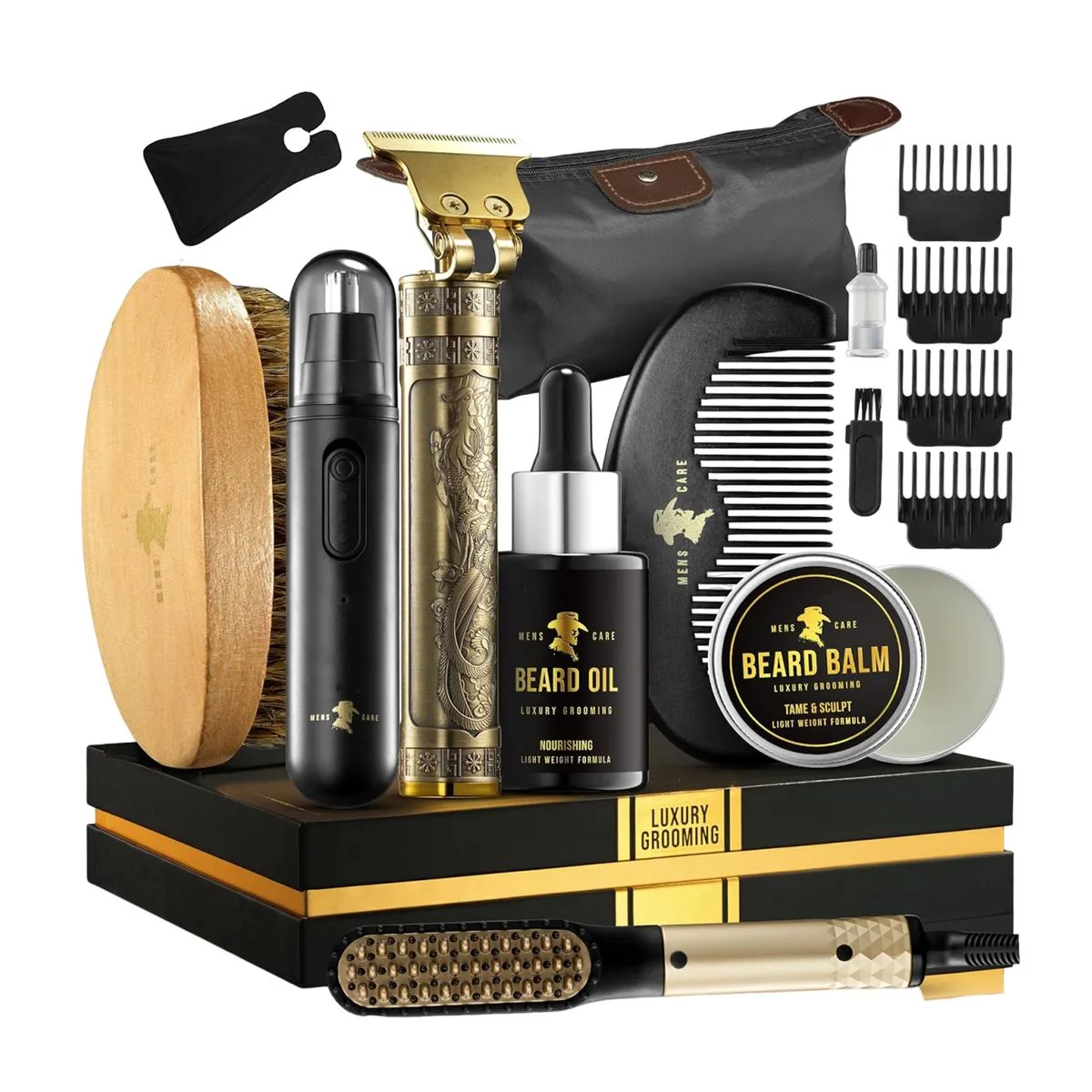 15 Beard Care Kit Shaver Grooming & Trimming Set for Men with Oil Balm