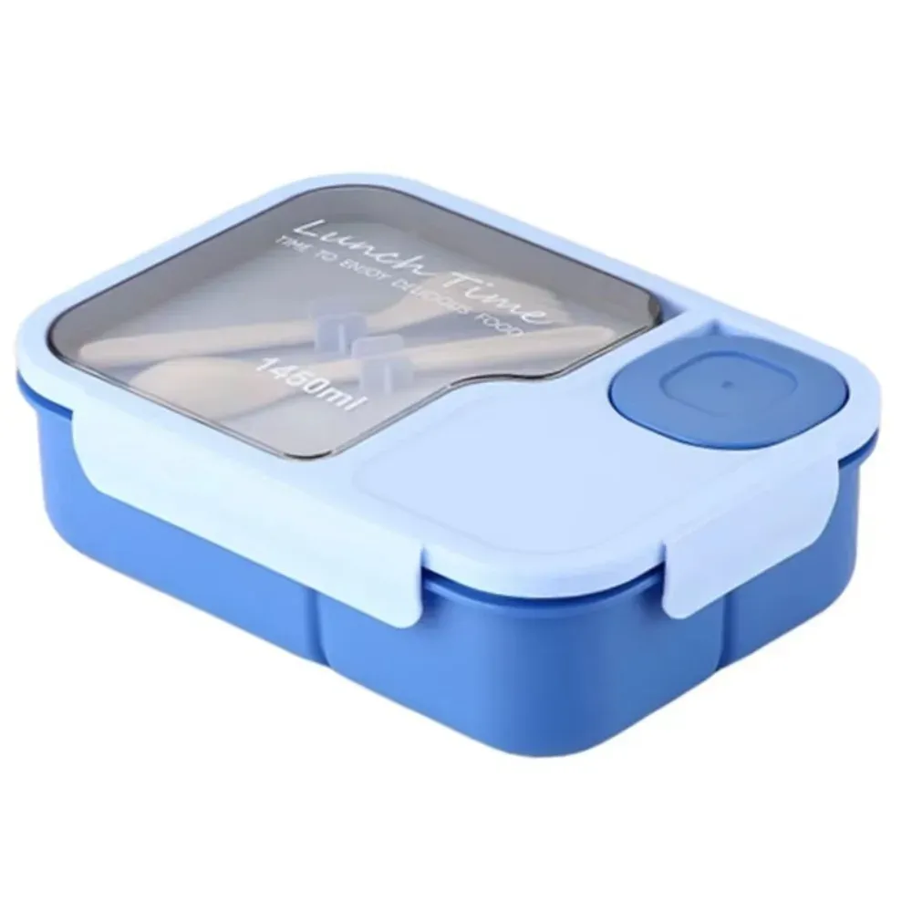 4 Portable Three-Compartment Lunch Boxes (With Cutlery)
