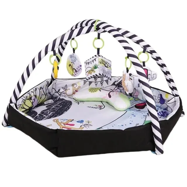 Foldable Hexagonal Activity Gym & Ball Pit Crawling Carpet Babies Play Mat - Black