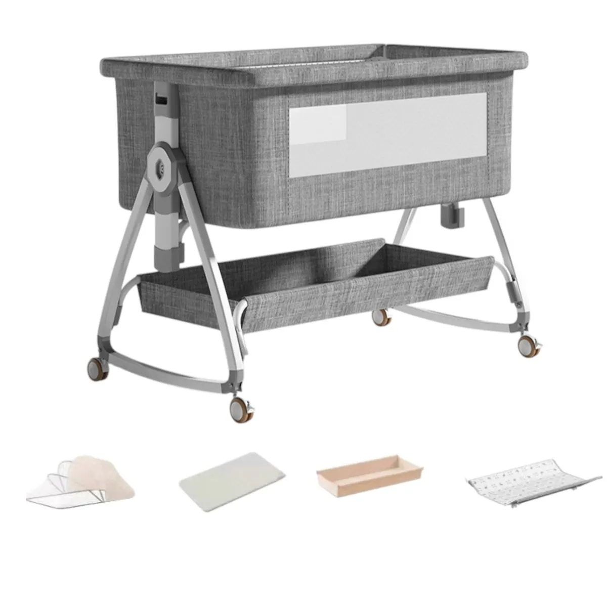 5 Piece - 4-in-1 Adjustable Baby Bassinet With & Accessories - Grey