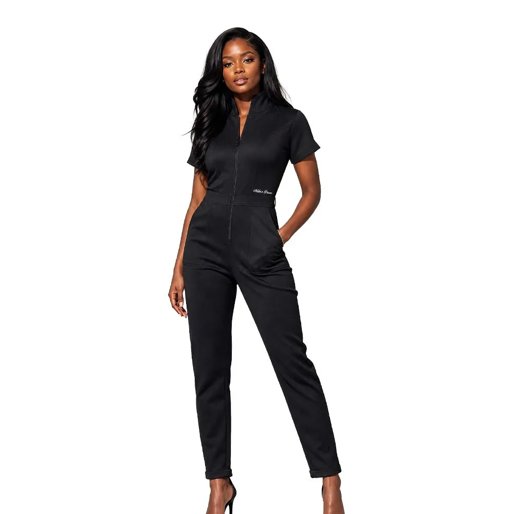 Ndu's Unisex Black Zip-Front Jumpsuit