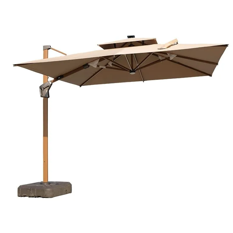 3m Round Patio Umbrella - Side Sun Cantilever with Base - Khaki