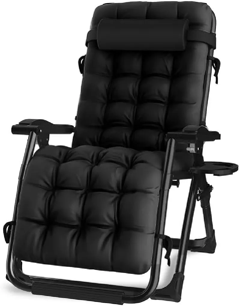 Adjustable Reclining Padded Lounge Chair with Armrest & Headrest - Black
