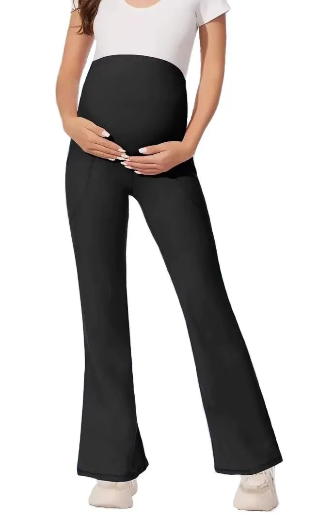 Maternity Flare Leggings with Pockets Over The Belly Pregnancy Pants
