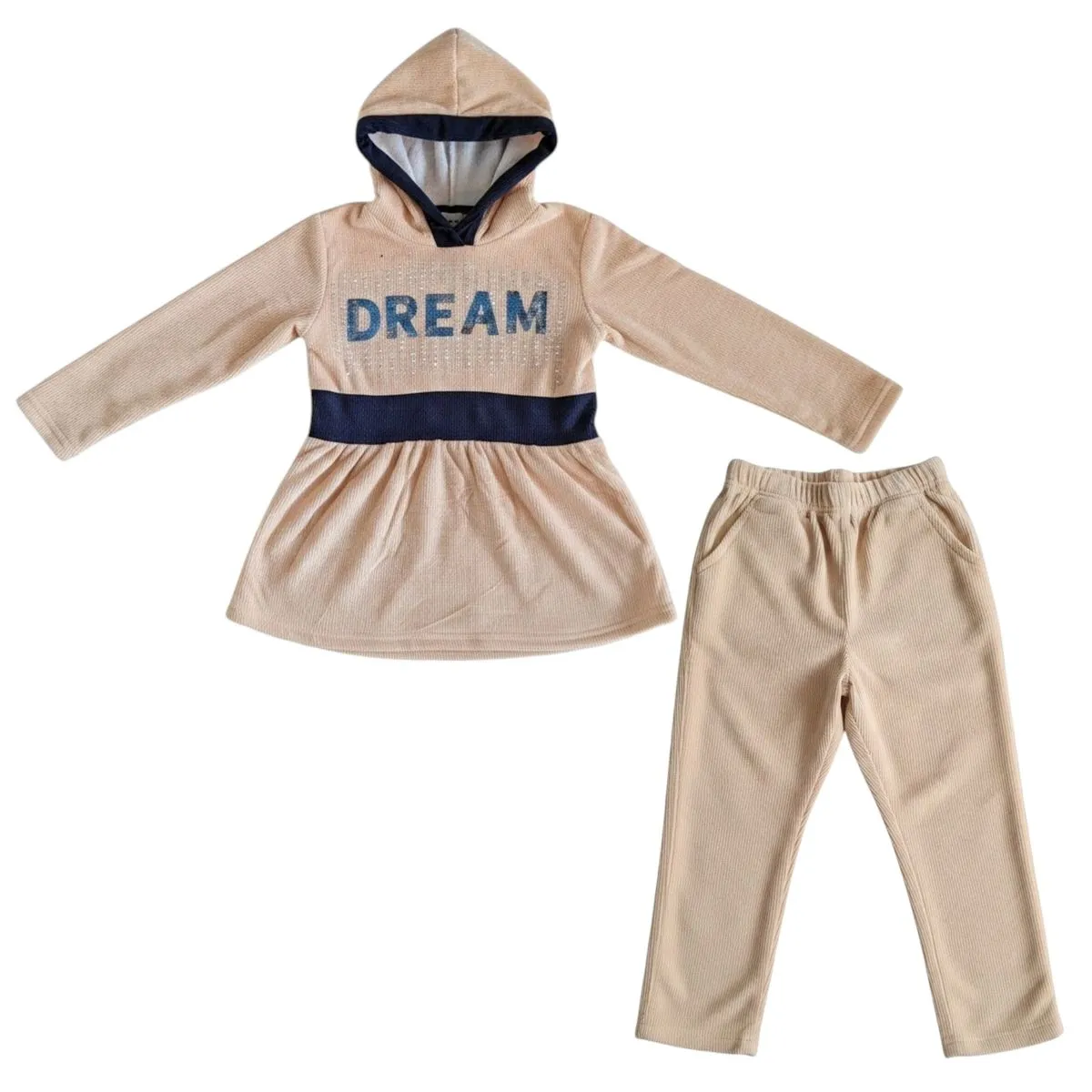 Warm Girls Winter Beige Corduroy Cotton Kids Tracksuit For Girls - 5 years
