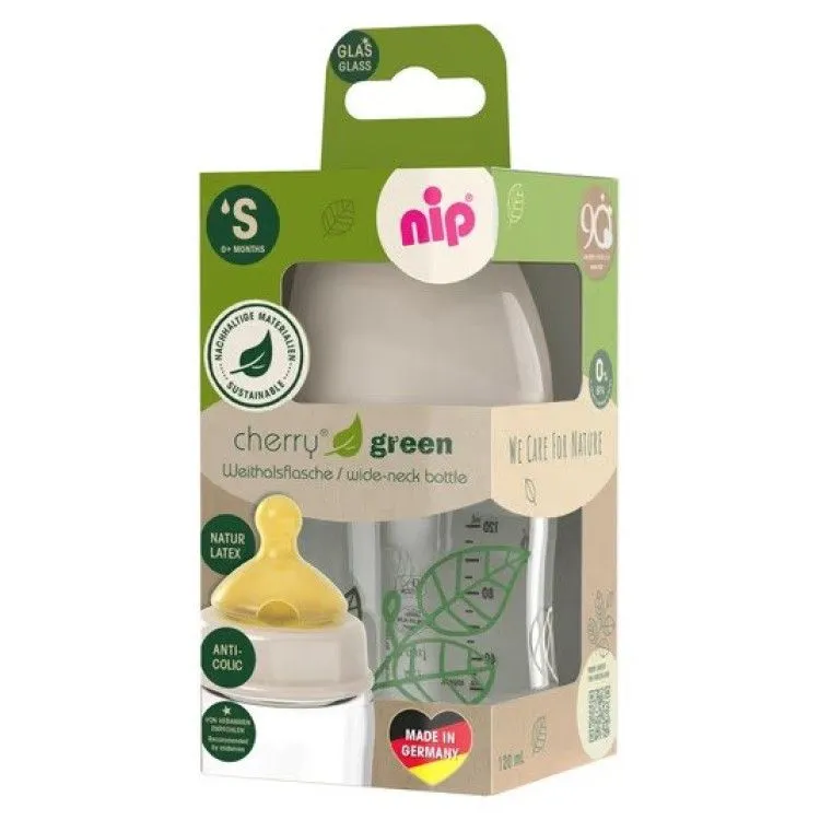 Nip Wide-Neck Glass Bottle Cherry Green 120ml - Brown, Transparent