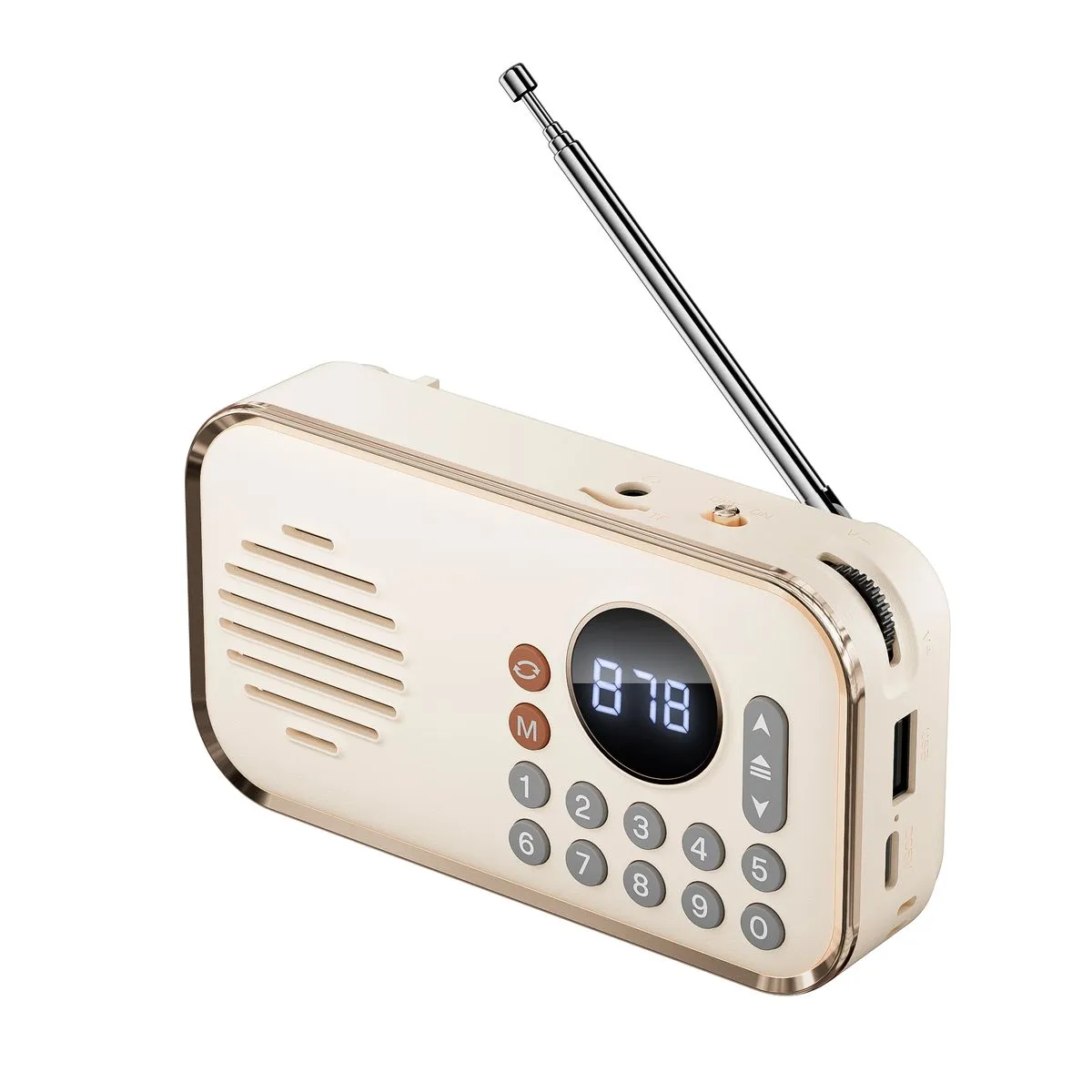 Mini Bluetooth Portable Speaker/ FM Radio/ Aux/ USB & TF Card Player - (GC) - Beige