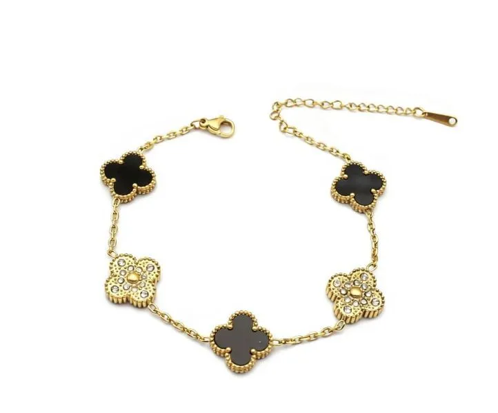 Gold Cubic Diamante Clover Bracelet - Gold, Black